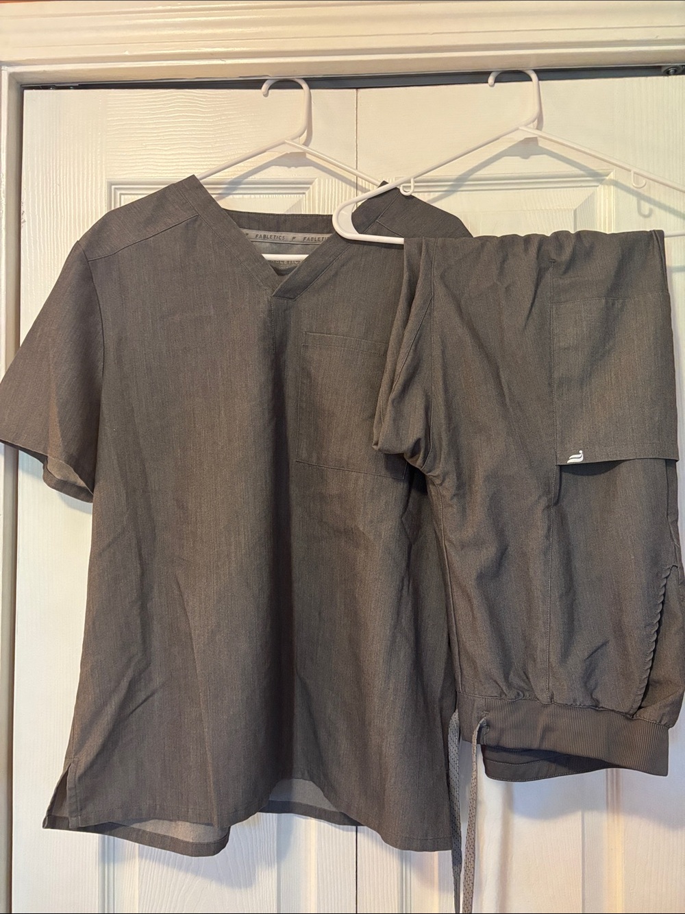 Fabletics Men’s Gray (Onyx) Medical Scrub Top and Drawstring Jogger Pants Set